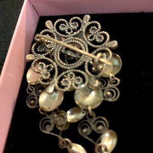 Norwegian silver and brass Filigree SOLJE Brooch. Traditional wedding jewellery.